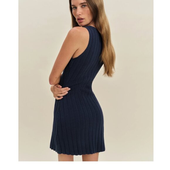 Reformation Christa Cotton Sweater Dress Blue - Size XS - Picture 3 of 3